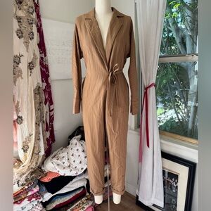 Pinstripe Tailored Wrap Tie Women's Jumpsuit
